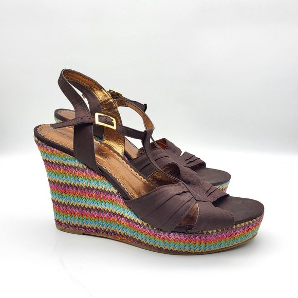 Rampage Bridgette Platform Wedge Multicolored Peep Toe Heels, Size 9.5, GUC - Picture 1 of 11